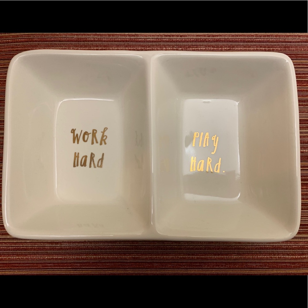 Rae Dunn “work hard play hard” 2 side tray